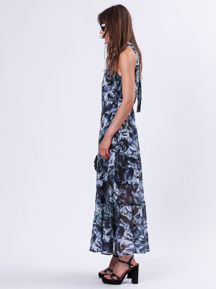 Religion Blue Time Maxi Halterneck Dress With Tie Sash - Image 6 of 6