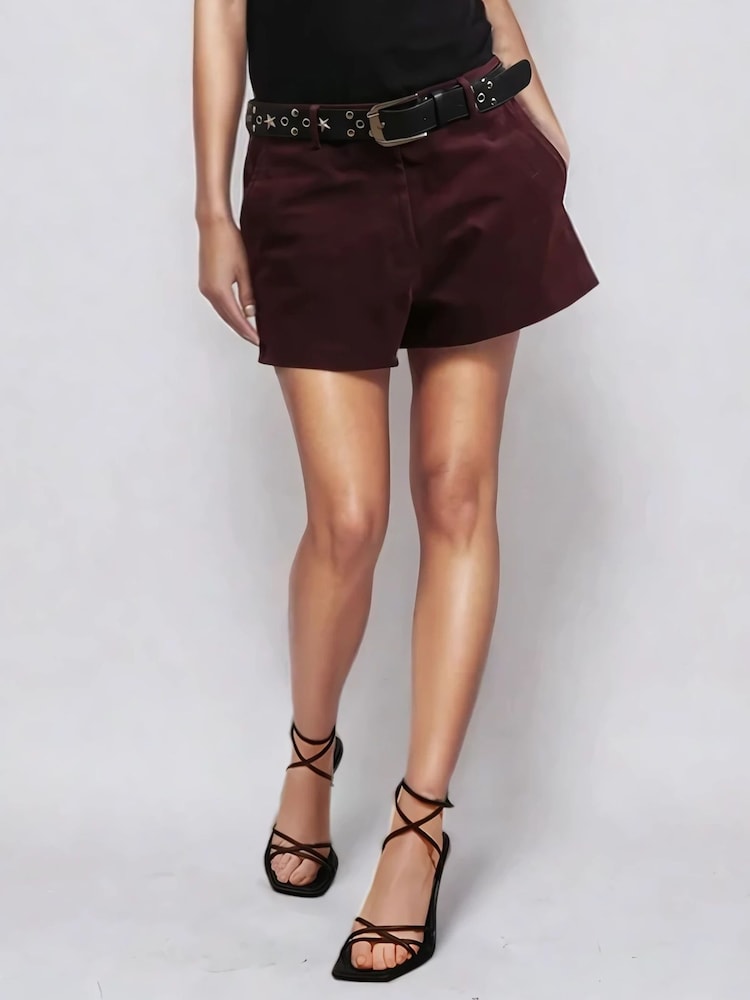 Religion Red Galaxy Suede Shorts - Image 2 of 6 Religion Red Galaxy Suede Shorts - Image 2 of 6