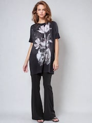 Religion Black Cloak Tunic Dress With Large Floral Placement Print - Image 2 of 6
