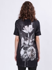 Religion Black Cloak Tunic Dress With Large Floral Placement Print - Image 3 of 6