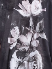 Religion Black Cloak Tunic Dress With Large Floral Placement Print - Image 4 of 6