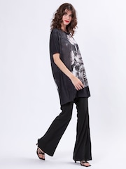 Religion Black Cloak Tunic Dress With Large Floral Placement Print - Image 5 of 6