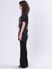 Religion Black Cloak Tunic Dress With Large Floral Placement Print - Image 6 of 6
