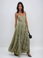Religion Green Kate Maxi Dress With Frills And Spaghetti Straps - Image 3 of 6