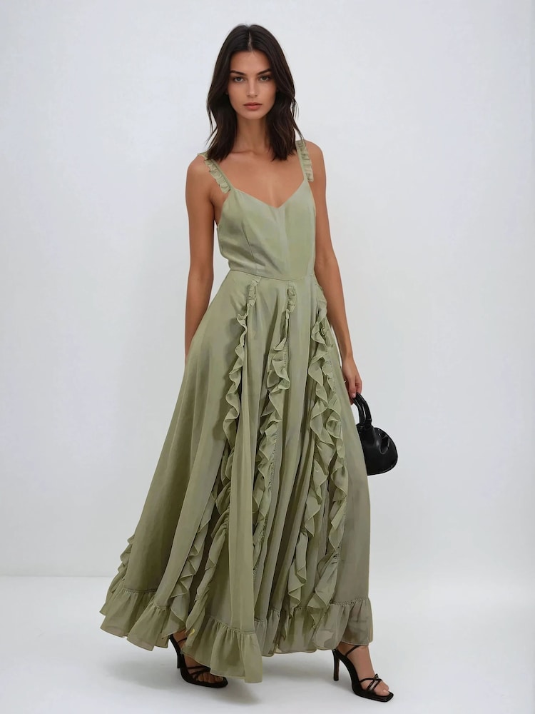 Buy Religion Green Kate Maxi Ruffle Dress With Spaghetti Straps from Next  USA