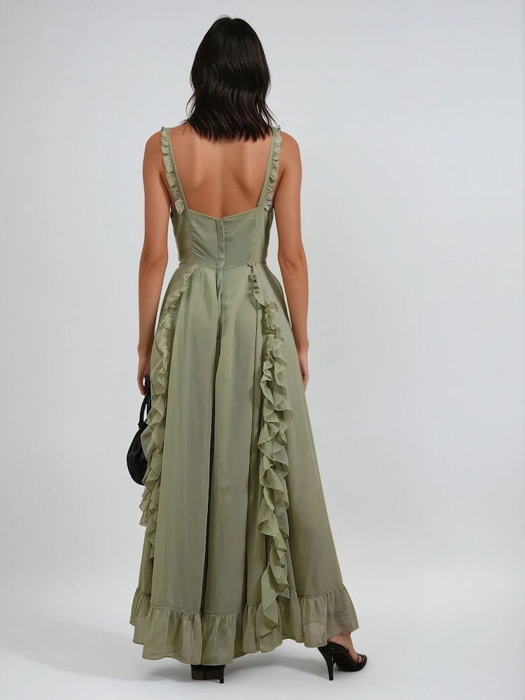 Verde - Vestido maxi Religion Kate com babados e alças finas - Imagem 6 de 6