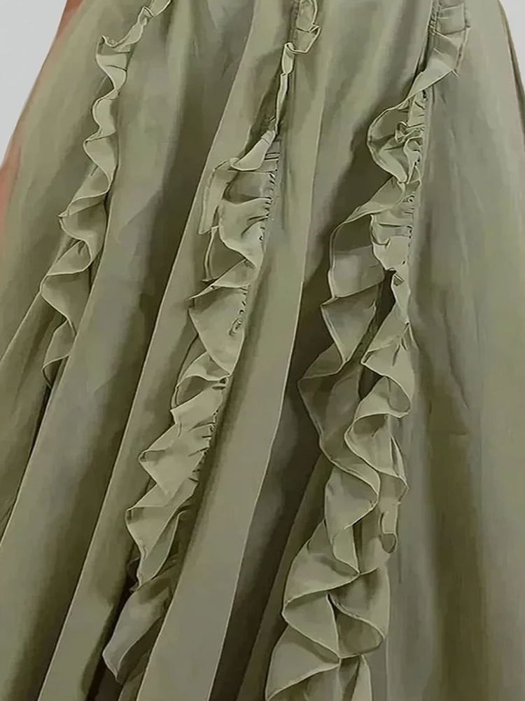 Religion Green Kate Maxi Dress With Frills And Spaghetti Straps - Image 6 of 6
