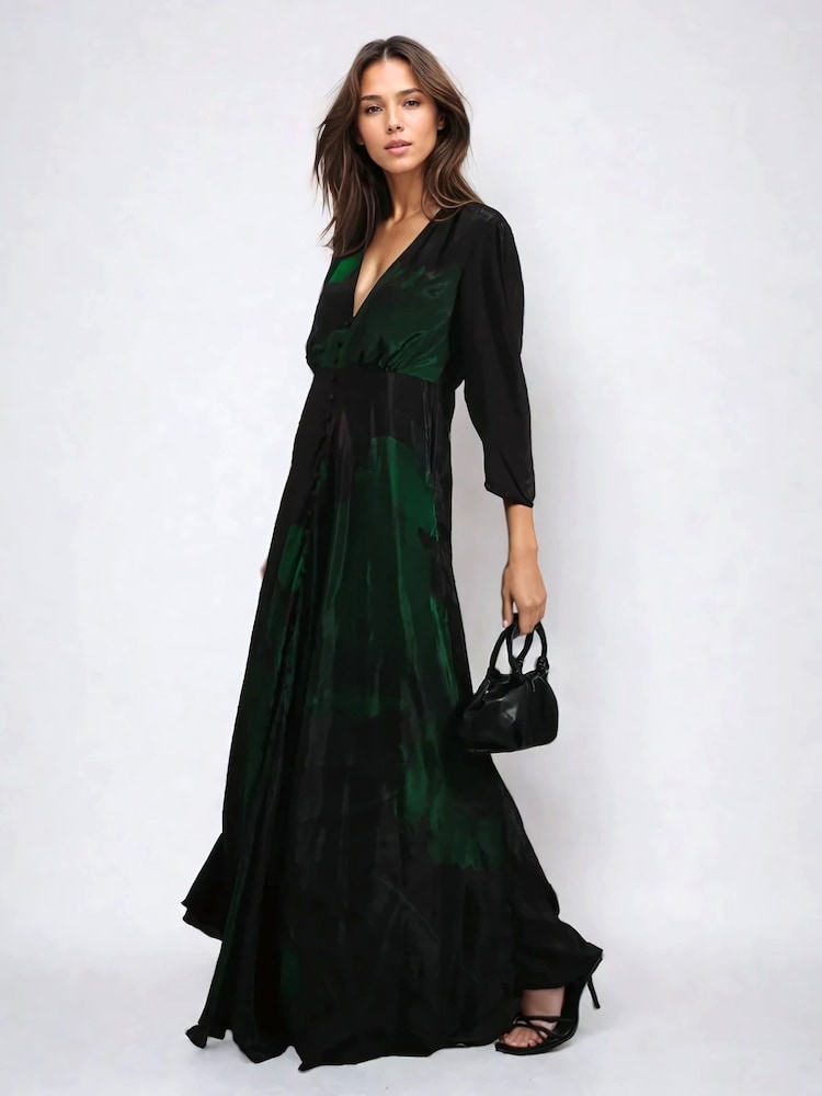 black and green maxi dress Barcelona Ruffle Maxi Dress