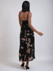 Religion Black Nadia Midi Strap Dress With Tiered Skirt In Dark Print - Image 3 of 5