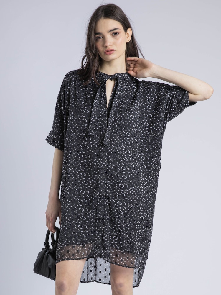 Religion Chrome Black Decoy Tunic Dress With Neck Tie - Image 1 of 6