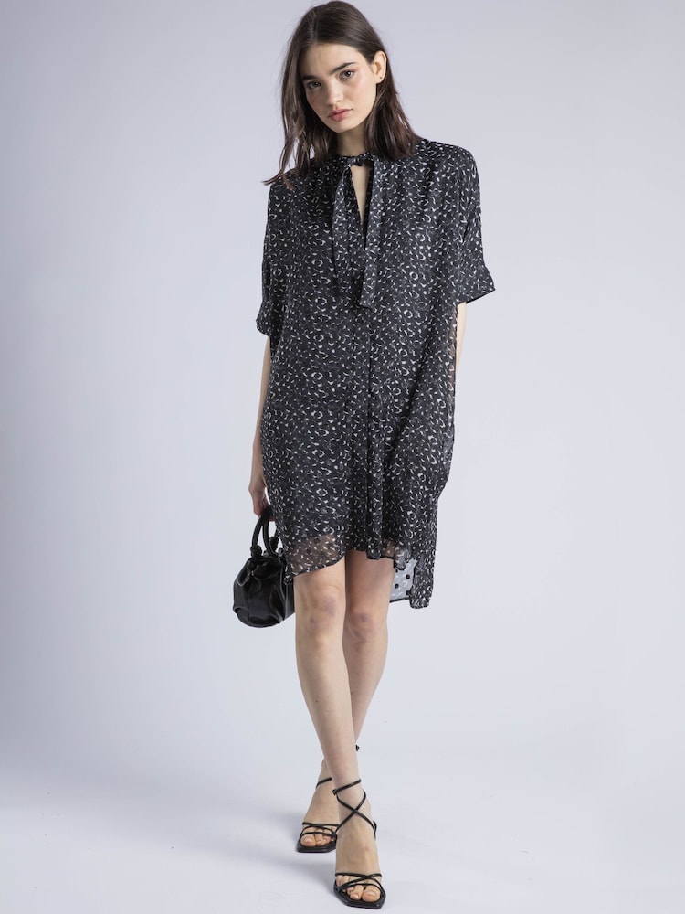 Religion Chrome Black Decoy Tunic Dress With Neck Tie - Image 2 of 6