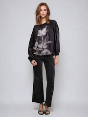 Хромированный черный - Religion Cloak Long Sleeve Top With Large Vintage Rose Print - Image 1 of 5