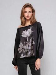 Хромированный черный - Religion Cloak Long Sleeve Top With Large Vintage Rose Print - Image 2 of 5