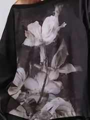 Хромированный черный - Religion Cloak Long Sleeve Top With Large Vintage Rose Print - Image 4 of 5