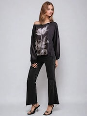 Хромированный черный - Religion Cloak Long Sleeve Top With Large Vintage Rose Print - Image 5 of 5