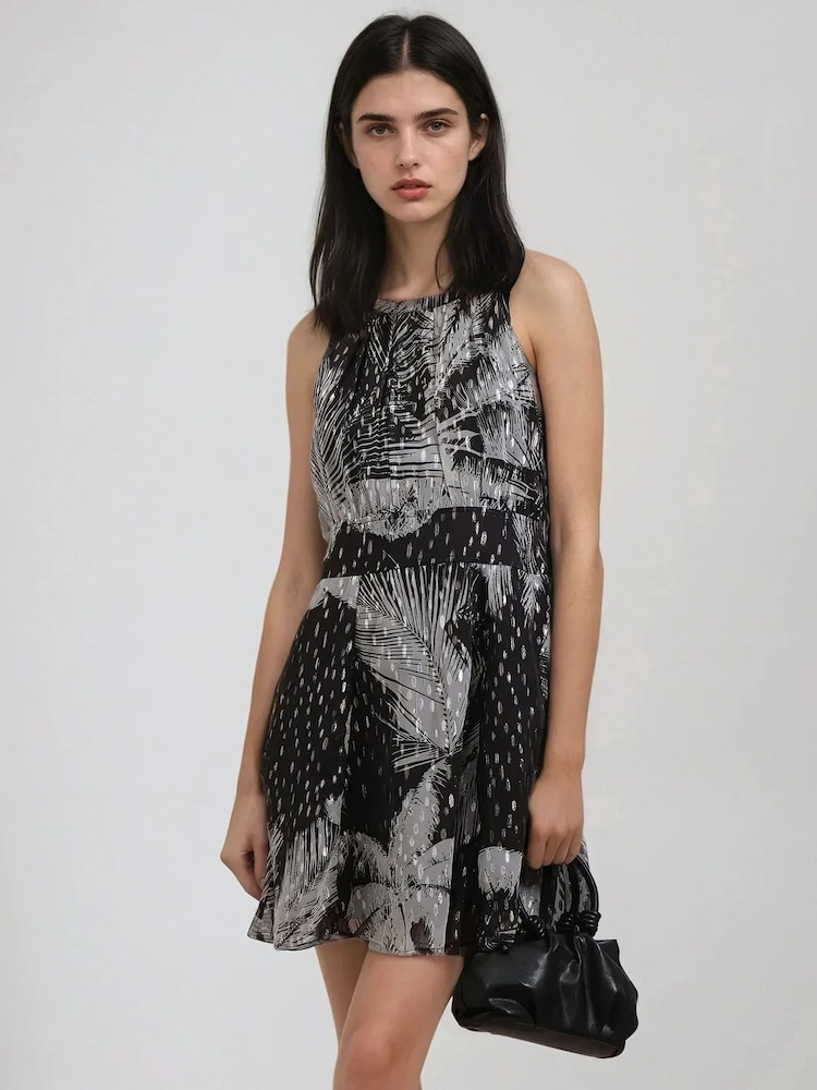 Religion Black Palm Mini Dress In Metallic Print - Image 1 of 6