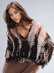 Religion Black Serene Top In Metalised Fibre Fabric With Frills - Image 1 of 6