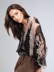 Religion Black Serene Top In Metalised Fibre Fabric With Frills - Image 6 of 6