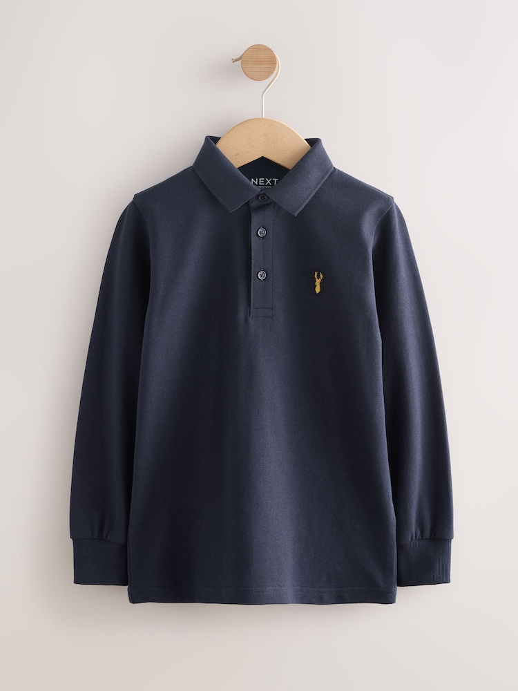 Navy Long Sleeve Polo Shirt (3-16yrs) - Image 1 of 4 Navy Long Sleeve Polo Shirt (3-16yrs) - Image 1 of 4
