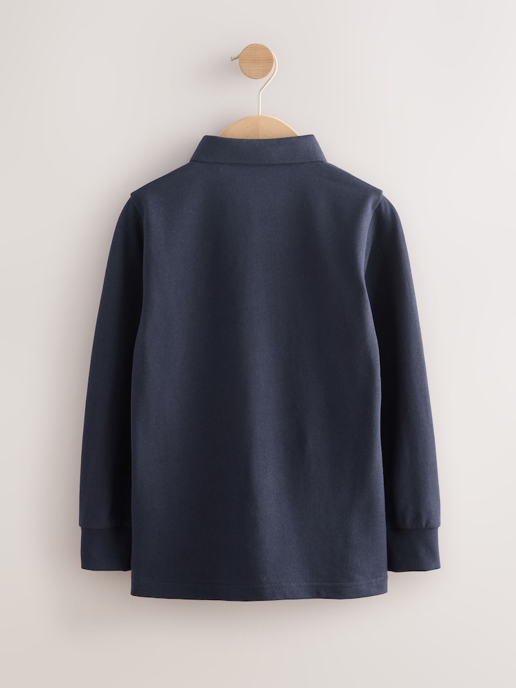 Navy Long Sleeve Polo Shirt (3-16yrs) - Image 2 of 4 Navy Long Sleeve Polo Shirt (3-16yrs) - Image 2 of 4
