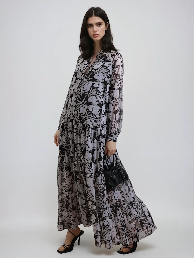 Religion Black Sunset Tiered Maxi Dress In Dark Ditsy Floral Print - Image 1 of 6