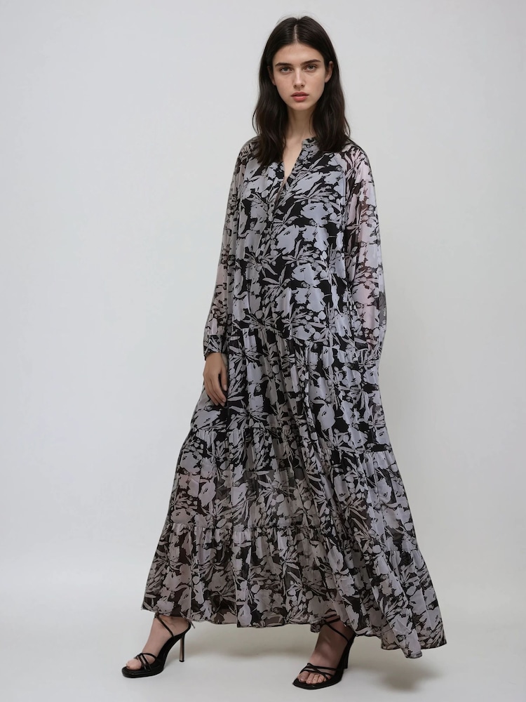 Religion Black Sunset Tiered Maxi Dress In Dark Ditsy Floral Print - Image 3 of 6