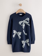 Navy Bow Embellished Knit Jumper Dress (3-16yrs) - Image 1 of 4