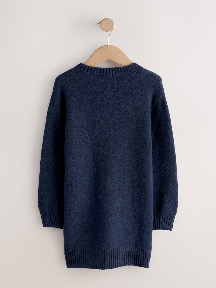 Navy Bow Embellished Knit Jumper Dress (3-16yrs) - Image 2 of 4