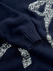 Navy Bow Embellished Knit Jumper Dress (3-16yrs) - Image 3 of 4