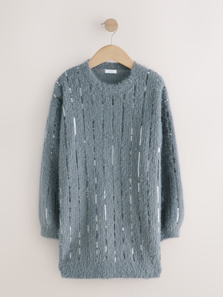 Grey Stripe Sequin Christmas Jumper Dress (3-16yrs) - Image 1 of 4