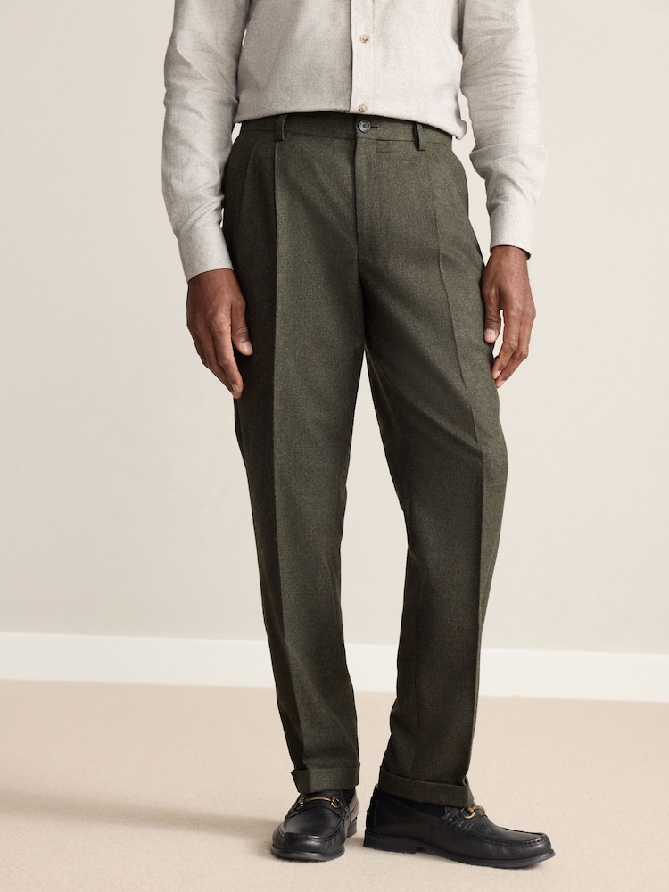 Verde caqui - Regular Tapered Fit Nova Fides Wool Rich Smart Texture Trousers - Imagen 1 de 12