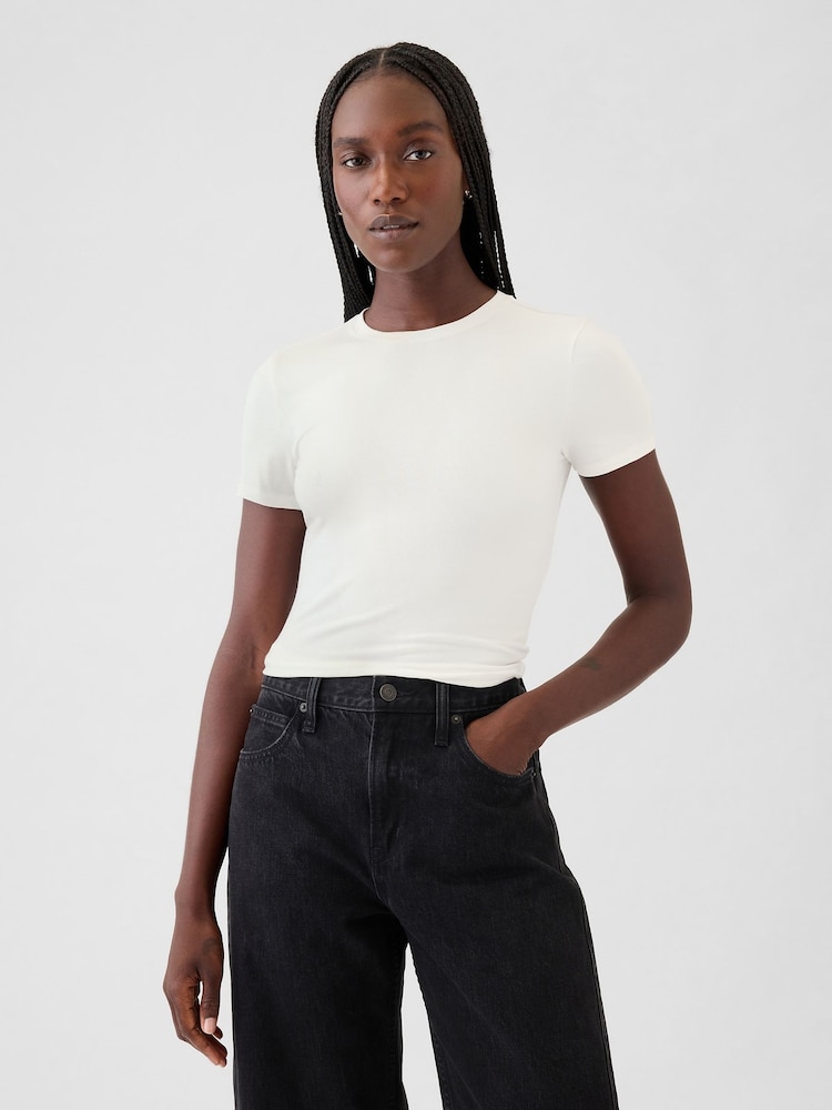 Blanco - Camiseta de manga corta de punto CloseKnit con cuello redondo de Gap - Imagen 1 de 4