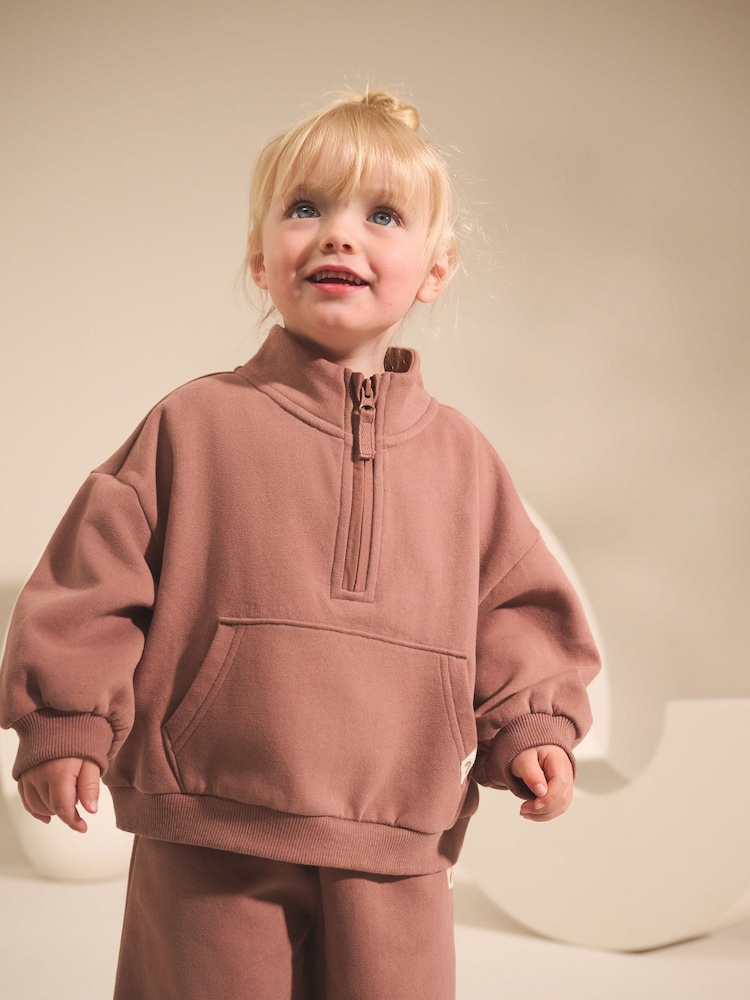 Mocha Brown Half Zip Sweatshirt (3mths-7yrs) - Image 1 of 9