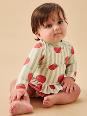 MORI Green UPF 50+ Strawberry and Stripe Frill Long Sleeve Swimsuit - Image 1 of 5