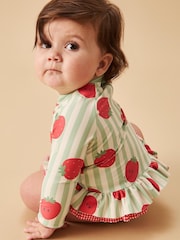 MORI Green UPF 50+ Strawberry and Stripe Frill Long Sleeve Swimsuit - Image 2 of 5