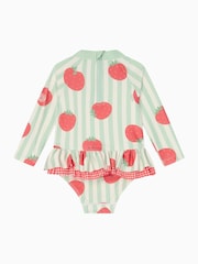 MORI Green UPF 50+ Strawberry and Stripe Frill Long Sleeve Swimsuit - Image 5 of 5