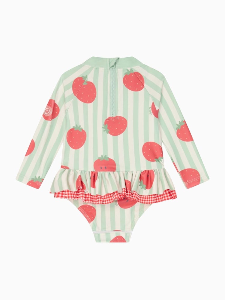 MORI Green UPF 50+ Strawberry and Stripe Frill Long Sleeve Swimsuit - Image 5 of 5