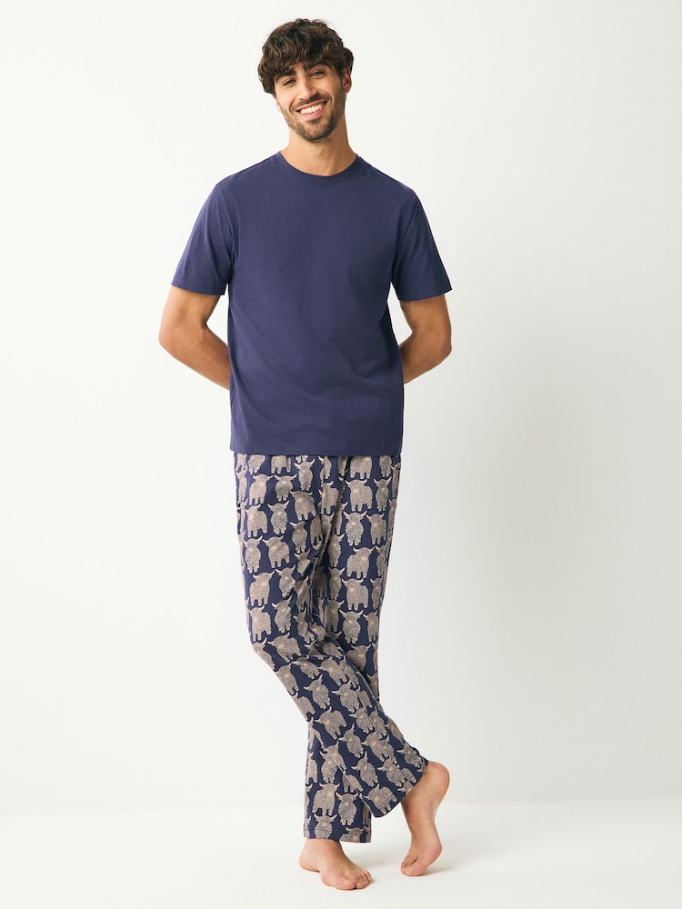 Navy Blue Hamish The Highland Cow 100% Cotton Pyjamas Set - Image 1 of 8