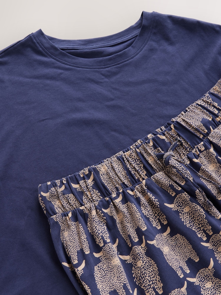 Navy Blue Hamish The Highland Cow 100% Cotton Pyjamas Set - Image 8 of 8