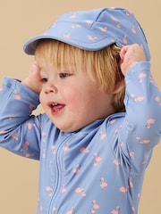 Blauw - MORI Green Strawberry Stripe Neck Cover Swim Hat UPF 50+ - Image 1 of 1
