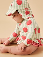 Groen - MORI Green Strawberry Stripe Neck Cover Swim Hat UPF 50+ - Image 1 of 1
