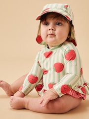 MORI Strawberry Stripe Neck Cover Swim Hat UPF 50+ - Image 2 of 5