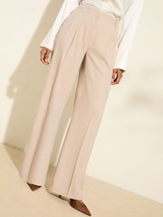 Friends Like These Neutral Petite Premium Elastic Back Tailored Wide Leg Trousers - Image 1 of 4