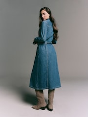 Dark Blue Denim Maxi Shirt Dress - Image 3 of 4
