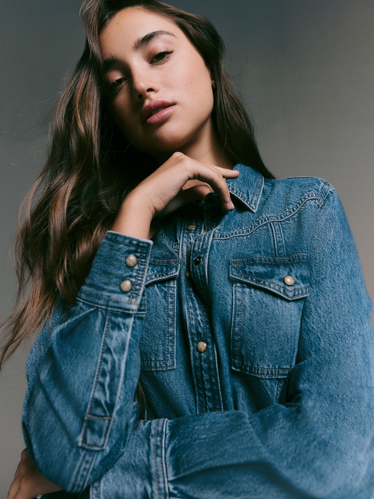 Dark Blue Denim Maxi Shirt Dress - Image 4 of 4 Dark Blue Denim Maxi Shirt Dress - Image 4 of 4