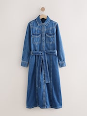 Dark Blue Denim Maxi Shirt Dress - Image 5 of 8