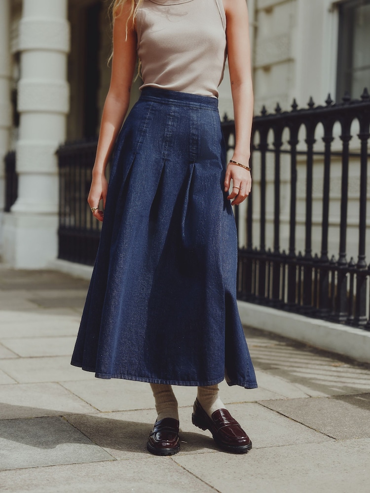 Rinse Denim Full Seamed Midi Skirt - Image 2 of 4 Rinse Denim Full Seamed Midi Skirt - Image 2 of 4