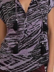 Religion Purple Diamond Cap Sleeve Shirt With Tassel Décor - Image 5 of 5
