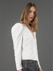 Religion White Fleet Puff Sleeve Blouse With Sequins - Image 1 of 3