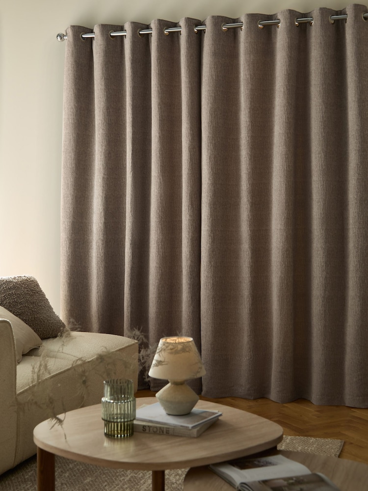 Natural Feather Heavyweight Chenille Eyelet Super Thermal Curtains - Image 2 of 8